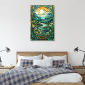 Art Nouveau Glas in lood Sunrise Landscape Art Canvas Afdruk (Insitu (Slaapkamer))
