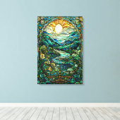 Art Nouveau Glas in lood Sunrise Landscape Art Canvas Afdruk (Insitu (Houten vloer))