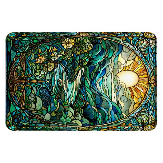 Art Nouveau Glas in lood Sunrise Landscape Art Magneet (Horizontaal)