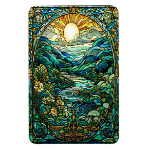 Art Nouveau Glas in lood Sunrise Landscape Art Magneet