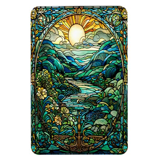 Art Nouveau Glas in lood Sunrise Landscape Art Magneet (Verticaal)