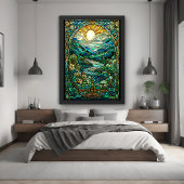 Art Nouveau Glas in lood Sunrise Landscape Art Perfect Poster
