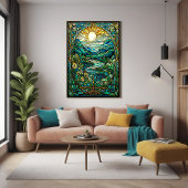 Art Nouveau Glas in lood Sunrise Landscape Art Poster