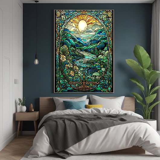 Art Nouveau Glas in lood Sunrise Landscape Art Poster
