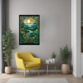 Art Nouveau Glas in lood Sunrise Landscape Art Poster