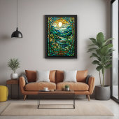 Art Nouveau Glas in lood Sunrise Landscape Art Poster