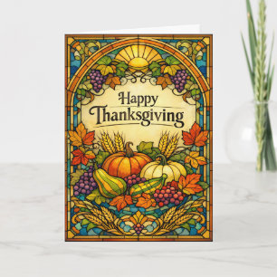 Art Nouveau Glas-in-lood Thanksgiving Oogst Kaart