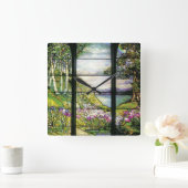 Art Nouveau Glas in lood Tiffany Natuur Vierkante Klok (Huis)