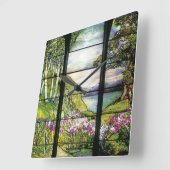 Art Nouveau Glas in lood Tiffany Natuur Vierkante Klok (Hoek)
