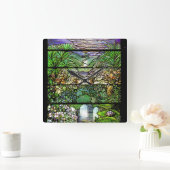 Art Nouveau Glas in lood Tiffany Natuur Vierkante Klok (Huis)