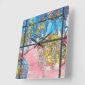 Art Nouveau Glas in lood Wisteria Flowers Clock Vierkante Klok (Hoek)