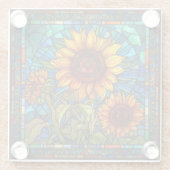 Art Nouveau Glas in lood Zonnebloem Glazen Onderzetter (Achterkant)