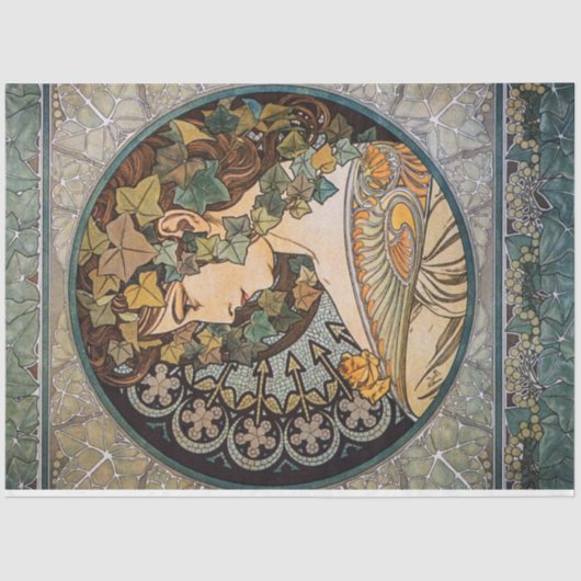  Art Nouveau Godin van de Natuur door Mucha Tissuepapier (Voorkant)