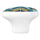 Art Nouveau Gold Aqua Blue Geometrisch Keramische Knop (Zijkant)