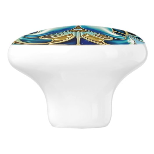 Art Nouveau Gold Aqua Blue Geometrisch Keramische Knop (Zijkant)