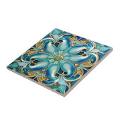 Art Nouveau Gold Aqua Blue Geometrisch Tegeltje (Zijkant)