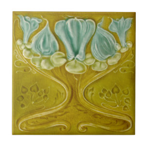 Art Nouveau Gold Aqua Repro Faux Relief 1905 Tegeltje