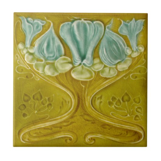 Art Nouveau Gold Aqua Repro Faux Relief 1905 Tegeltje (Voorkant)
