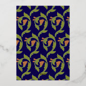 Art Nouveau Gold Blue Botanical Bewaar de datum Folie Uitnodiging (Achterkant)