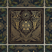 Art Nouveau Gold Botanical Celestial Illustration  Tegeltje