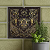 Art Nouveau Gold Botanical Celestial Illustration  Tegeltje