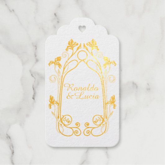 Art Nouveau Gold Green Botanical Gift Label (Voorkant)