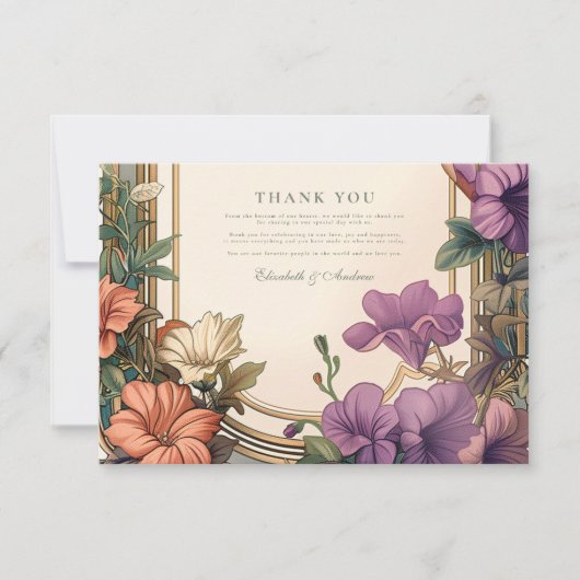 Art Nouveau Golden Arch Bloemen Huwelijk Bedankkaart (Voorkant)