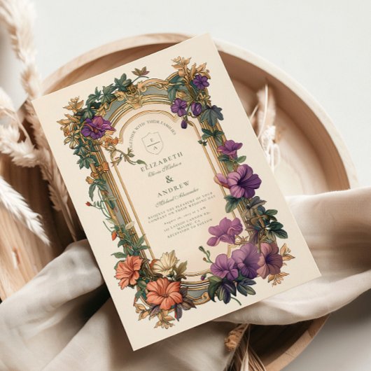 Art Nouveau Golden Arch Bloemen Huwelijk Kaart