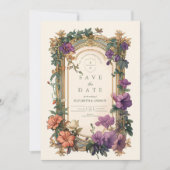 Art Nouveau Golden Arch Bloemen Huwelijk Save The Date (Voorkant)
