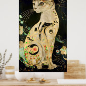 Art Nouveau Golden Cat op zwart Poster (Keuken)