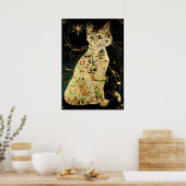  Art Nouveau Golden Cat op zwart Poster (Keuken)