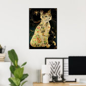  Art Nouveau Golden Cat op zwart Poster (Thuiskantoor)