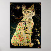  Art Nouveau Golden Cat op zwart Poster (Voorkant)