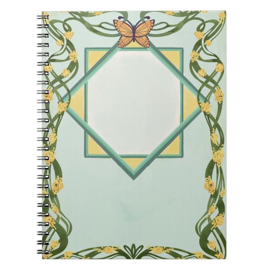 Art Nouveau Golden Mimosa Spiral Notebook Notitieboek (Voorkant)