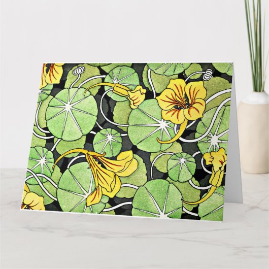 Art Nouveau Golden Nasturtium patroon Kaart (Voorkant)