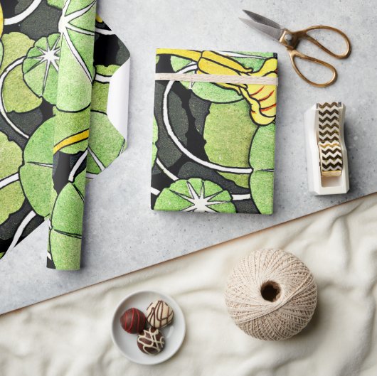 Art Nouveau Golden Yellow Nasturtium patroon Cadeaupapier (Crafts)