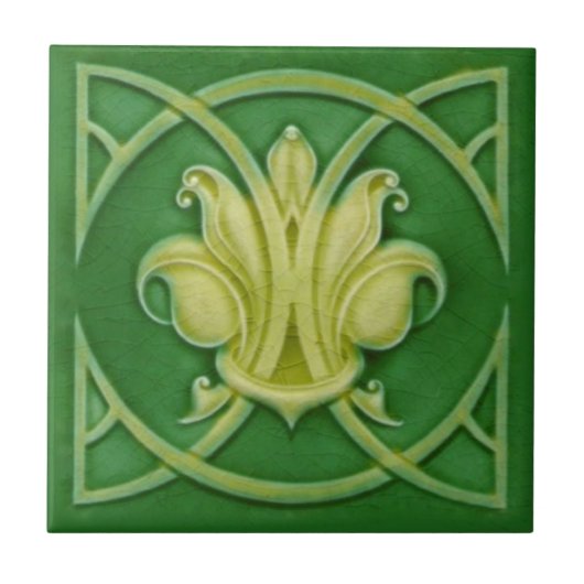 Art Nouveau Gothic Green Fleur de Lis Repro Tile Tegeltje (Voorkant)
