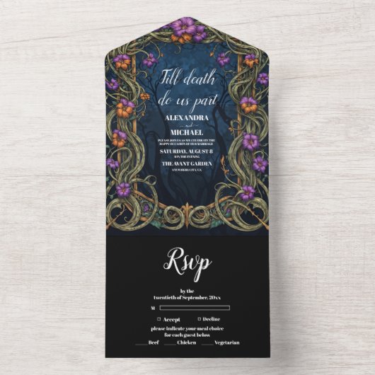 Art Nouveau Gothic Halloween bruiloft All In One Uitnodiging (Binnen)