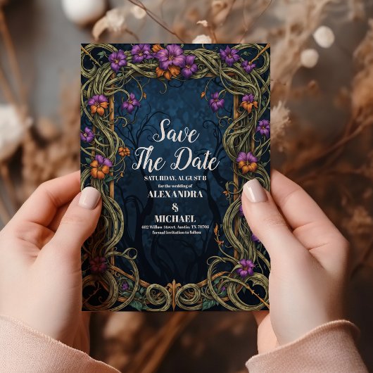 Art Nouveau Gothic Halloween bruiloft Save The Date
