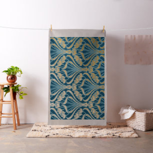 Art Nouveau, goud, blauwgroen, damask, floral, pat Stof