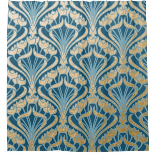 Art nouveau, goud, blauwgroen, patroon, vouw, Vict Douchegordijn (Voorkant)