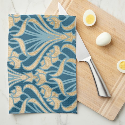 Art nouveau, goud, blauwgroen, patroon, vouw, Vict Theedoek (Quarter Fold)