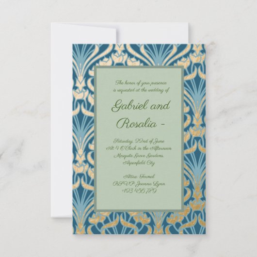 Art Nouveau, goud, blauwgroen, vouw, bloemkool, pa Save The Date (Voorkant)