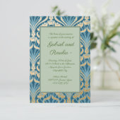 Art Nouveau, goud, blauwgroen, vouw, bloemkool, pa Save The Date (Staand voorkant)