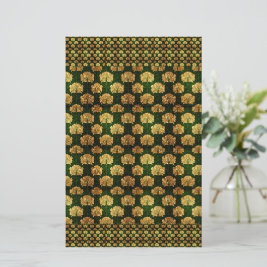 art Nouveau, goud, groen, floreel, patroon, , d Briefpapier (Staand voorkant)
