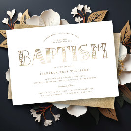 Art Nouveau Goud/Witte Typografie Elegante Doop Kaart