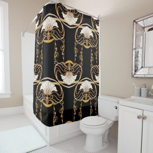 Art Nouveau: Goud Zwart Douchegordijn (In situ)