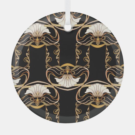 Art Nouveau: Goud Zwart Glas Ornament (Voorkant)