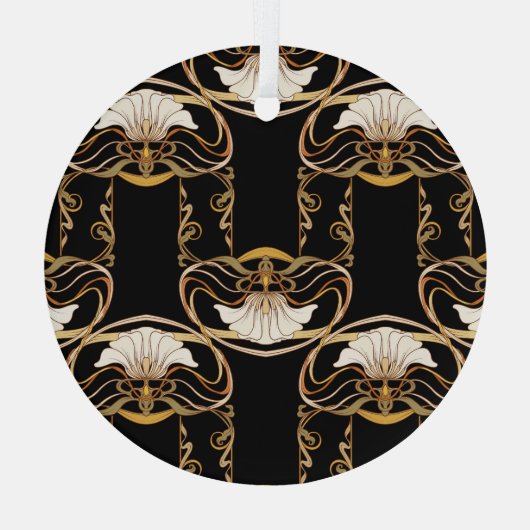 Art Nouveau: Goud Zwart Glas Ornament (Achterkant)