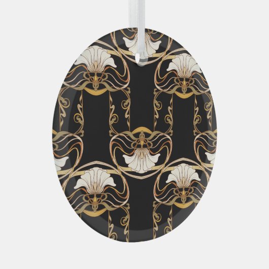 Art Nouveau: Goud Zwart Glas Ornament (Voorkant Rechts)